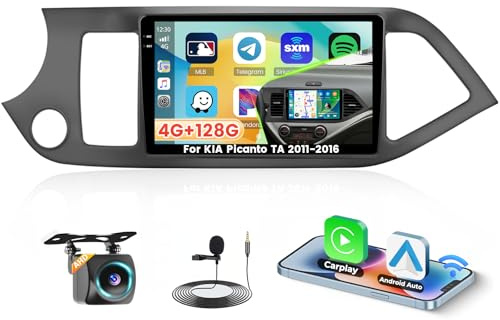 4+128G Android 15 Autoradio für KIA Picanto TA 2011-2016 mit Carplay Android Auto, 9 Zoll Auto Radio Incell Touchscreen mit GPS Bluetooth EQ WiFi RDS FM SWC MIC Rückfahrkamera