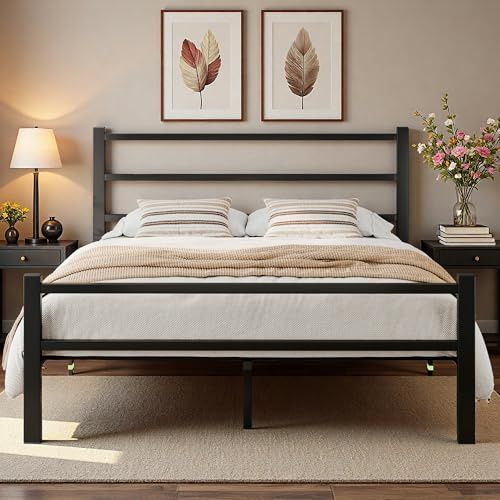 Feonase King Size Bed Frame, Kingsize Metal Platform Bed Frame Solid Bedstead Base with Headboard and Footboard, Sturdy Steel Construction, Under-bed Storage, Easy Assembly, Noise Free, Black