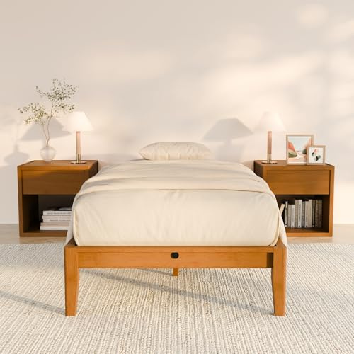 RECCI Bettgestell 90x200 aus massivem Bambus, Massivholzbett mit Steckverbindung, Modernes minimalistisches Bett, Geräuschlos, Werkzeuglose Montage, Bambus Natur
