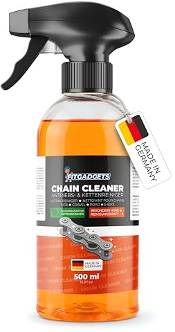 Fitgadgets Fahrrad Kettenreiniger in Sprühflasche 500 ml - Antriebs- und Kettenreiniger mit Zitrusduft für E-Bike, MTB, Gravelbike & Rennrad - Hohe Reinigungskraft - Für Kette, Kassette & Schaltwerk