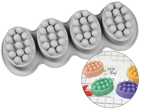 EPIGEIST Silikon Seifenform Antihaft Eigenschaften Ovale mit 4 Mulden und Massagebürsten Leicht zu Reinigen zum Formen von Fondant und Gelee für Handgemachte Seife