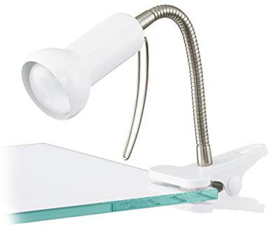 EGLO Klemmlampe Fabio, Klemmleuchte, Klemmspot aus Metall in Silber und Kunststoff in Weiß, Lampe mit Klemme und Schalter, Leselampe E14