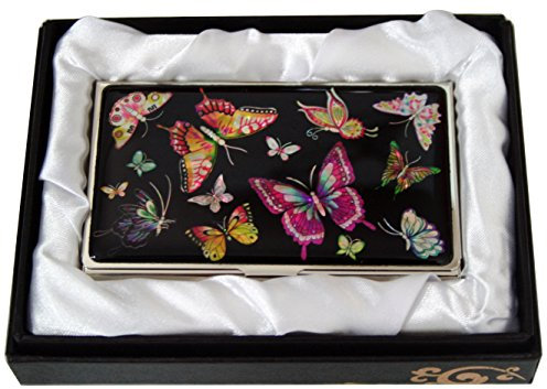 Antique Alive Visitenkartenetui Perlmutt OVP Metall Elegant Edelstahl Design (Schwarzer Schmetterling)