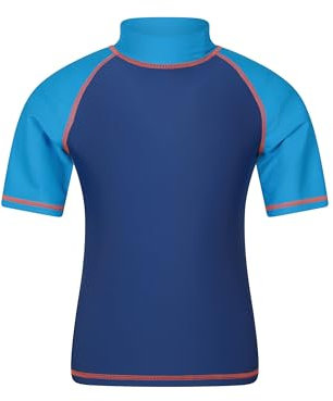 Mountain Warehouse Short Sleeves Kids Rash Vest - UPF50+ Sun Protection Rash Guard, Fast Dry, Flat Seams Childrens Top - for Spring Summer, Swimming Blue (Plain) Kids Size 7-8 Years