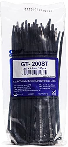 GW Kabelbinder-Technik, Kabelbinder 202 x 4,8 mm, schwarz, 1000 Stück, GT-200STB