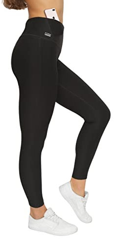 Formbelt Damen lauftights lang mit Taschen - Yoga Leggins Lange Sportleggings Damen high Waist Sporthose Handytasche Blickdicht hoher Bund, Sport Fitness Tight, schwarz M