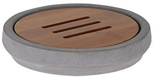 axentia Turin Seifenschale-Seifenhalter aus Beton-Seifenablage-Holz Badzubehör für Waschbecken und Dusche-Ablage für Seife, Bambus, Grau/holzfarben, 12 x 12 x 2.5 cm