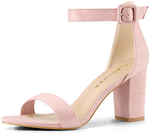 Allegra K - Sandali da donna con tacco grosso, fibbia e cinturino alla caviglia, Rosa (rosa chiaro), 37 EU