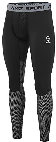 AMZSPORT Herren Sport Kompressionshose Tights Cool Dry Laufhose Leggings Pro Trainingshose Funktionswäsche XL Silber