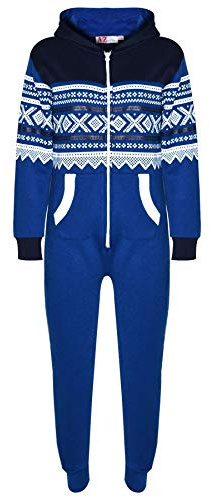 A2Z 4 Kids Girls Boys Aztec Snowflake Print Onesie Hooded - Aztec Onesie Navy & Royal 11-12
