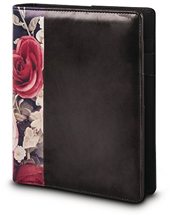 RAYHER Planer A5, Kreativer Terminkalender mit 3er Ringschiene und Register, Jahreskalender schwarz mit Blumenmuster