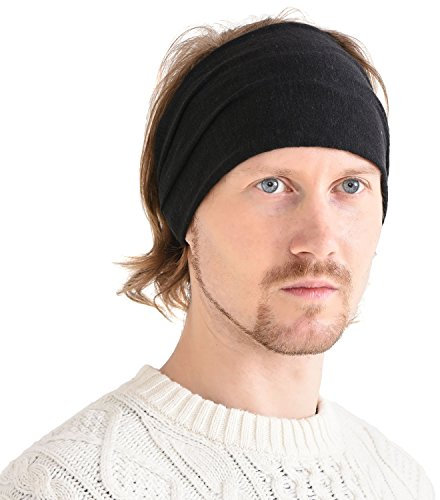 CHARM Leinen Haarband Herren Bandana - Damen Piraten Stirnband Kopftuch Kopf Band Elastisch Haarband Sport Mode Schwarz