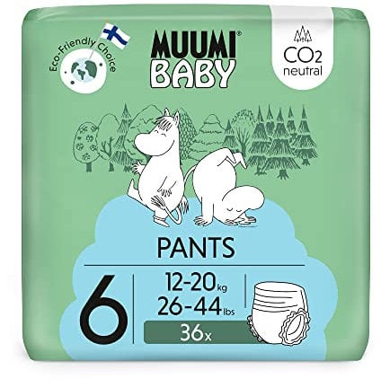 Muumi Baby Öko Windelhöschen Größe 6, 12-20 kg, 36 Stück, Weiche Premium Windelhöschen | Weich und hautfreundlich, Atmungsaktiv, Saugfähig, Keine unnötigen Chemikalien |