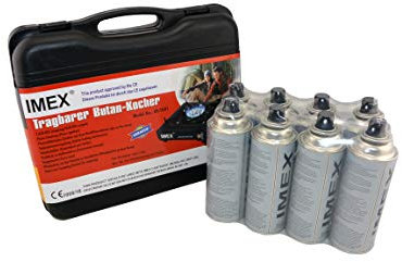 i-mex IMEX Réchaud à gaz de camping avec 8 cartouches de gaz, dans mallette de transport intégrée