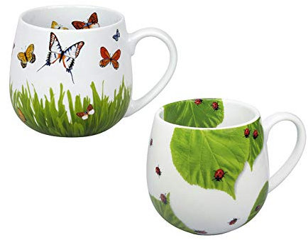 Könitz Porzellan Kaffee Becher Set 2 teilig „Frühlingswiese und Marienkäfer schönes Kuschelbecher Kaffee Tassen Set, ideal auch als Tee Tasse oder Kakao Tasse, prima Geschenkidee, Mindestbestellwert