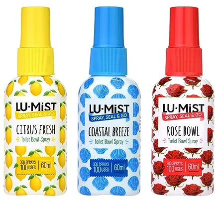 Lu-Mist Toilet Bowl Spray (Pack of 3) 3 x 60ml (Citrus Fresh, Rose Bowl, Coastal Breeze)