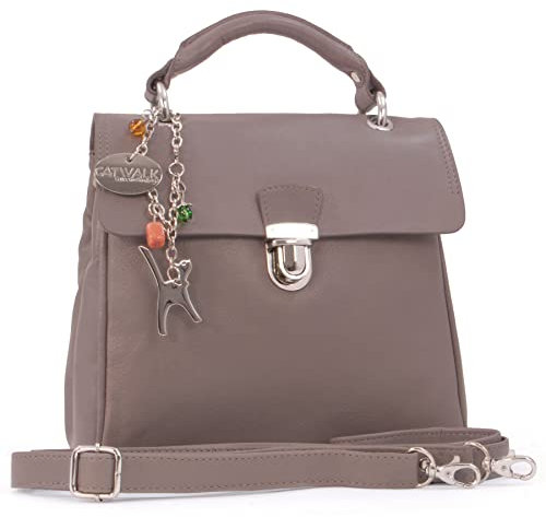 Catwalk Collection Handbags - Damen Leder Umhängetasche - Crossbody Bag/Handtasche Mittelgroß - Verstellbarer Abnehmbarer Gurt - Pandora - Grau