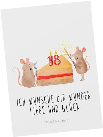 Mr. & Mrs. Panda Postkarte 18. Geburtstag Mäuse Kuchen - Geschenk, Dankeskarte, Happy Birthday, Geburtstagsgeschenk, Kuchenstück, Einladung,