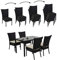 Mendler Poly-Rattan Garnitur HWC-G19, Sitzgruppe Balkon-/Lounge-Set, 4xStuhl+Tisch 120x75cm - schwarz, Kissen Creme