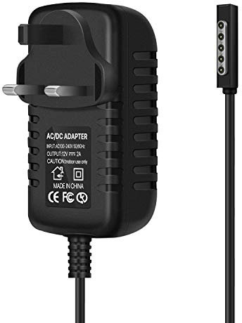 TNP Surface RT Charger 24W - Replacement AC Charger Adapter 12V 2A compatible with Microsoft Surface RT 10.6 Windows Tablet with 1.2M Charging Cable, Wall Travel Power Supply, UK Plug - Black