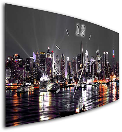 Bilder-Manufaktur BM Funk Quarz Wanduhr Funkwanduhr Funkwanduhren Funkuhr Funkuhren kein Ticken lautlos geräuschlos leise modern ohne Tickgeräusche groÃŸ XXL Wohnzimmer Küche Skyline New York 7627-1a