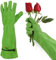 Professionelle dornsichere Gartenhandschuhe für Frauen, Rosenschnitt und Kaktusbesatz, lange Ärmel, robuste Damen-Gartenhandschuhe, Rindsleder (Medium, Grün)