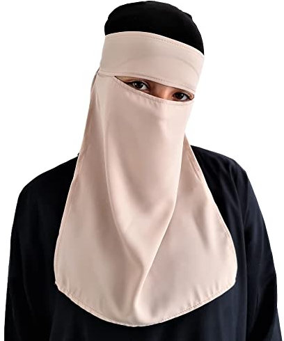 Hijab Niqab Gesichtsschleier Jilbab Abaya Khimar Kopftuch Einteiler Islamischer Schal Ideal Madrassa Moschee Ramadan Eid Hochzeit Alltag, beige, Einheitsgröße