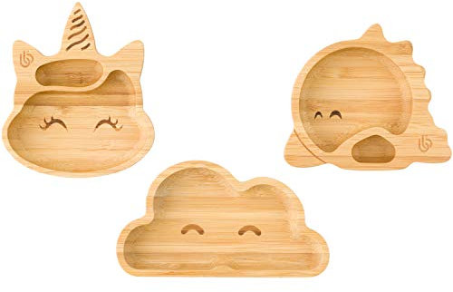 Tiny Bamboo Teller für Kleinkinder, 3-teiligers für Snacks und babygeführte Entwöhnung fördert gesundes Snacking und Portionsgrößen in niedlicher Form