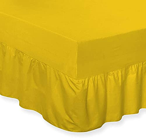 DTEX HOMES Luxuriöses Polycotton-Spannbetttuch, extra tief, Volant, Doppelbett, Senffarben