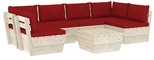 Festnight 7-TLG. Garten-Sofagarnitur aus Paletten mit Weinrot Kissen Palettenkissen Set Indoor Palettensofa Palettenpolster Sofa Outdoor Palettenmöbel Fichtenholz