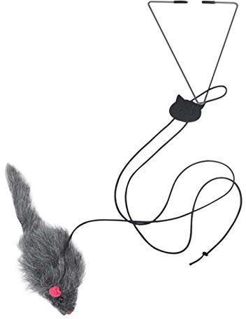 Pet Cat Mouse Toy - Furry Pet Cat Toys Mice, Hanging Door Type Plush Mouse Cat Toy, Door Hanging Bouncing Mouse Retractable Plush Mice Cat Interactive Toy (Grey)