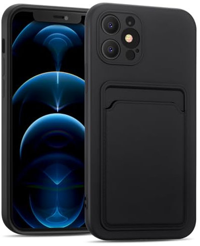 CoolGadget für iPhone 12 Pro Card Case, Schutzhülle mit Kartenfach & TPU Stoßschutz und Microfaserfutter, kompatibel mit iPhone 12 Pro (6,1 Zoll), Schwarz