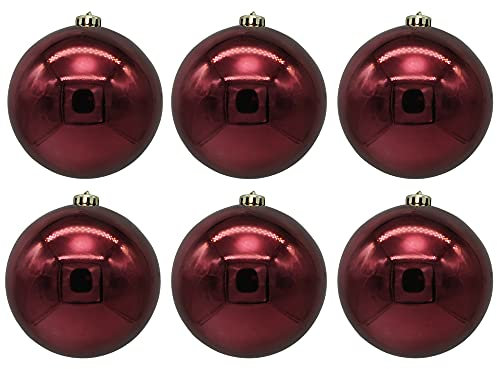 Weihnachtskugeln aus Kunststoff zum Hängen für den Außenbereich - Frost und Wetterfest - Outdoor Weihnachtkugeln - Christbaumkugeln für draußen (6 Stück Bordeaux glänzend 12 cm)