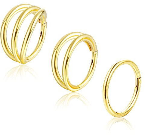 Adramata 18G Nasenring Septum Ring Clicker Daith Ohrringe 316L Chirurgenstahl Single Double Triple Nasenpiercing Edelstahl Hoop Conch Rook Helix Tragus Piercing Schmuck für Frauen Damen 8mm 10mm