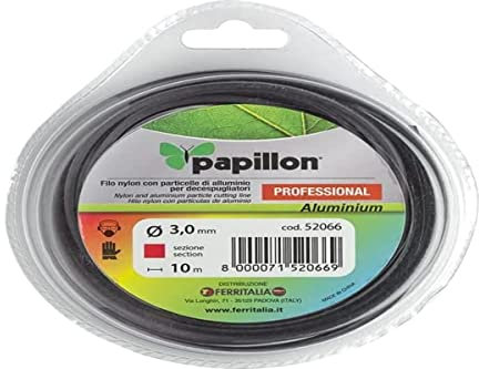 PAPILLON Hilo Nylon y Aluminio Desbrozadoras Cuadrado Professional Ø 3,0 mm. Rollo 10 metros. Hilo Nylon Corte Hierba, Jardin, Maleza