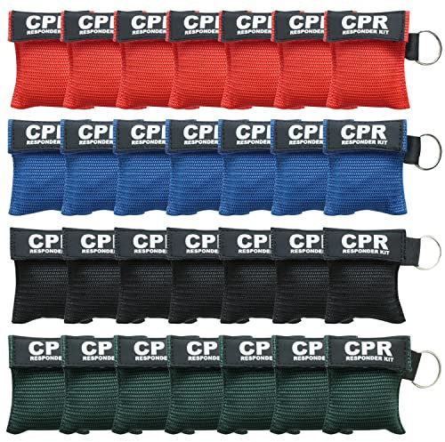 Yzpacc CPR Maske Beatmungsmaske CPR Maske Face Shield Beatmungsmasken mit Rückschlagventil Atmen Barriere Schlüsselanhänger für Erste Hilfe oder AED Training (vierfarbig, 28)