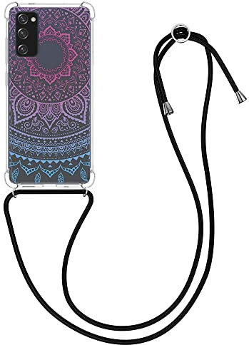 kwmobile Necklace Case kompatibel mit Samsung Galaxy S20 FE Hülle - Silikon Cover mit Handykette - Blau Pink Transparent Indische Sonne