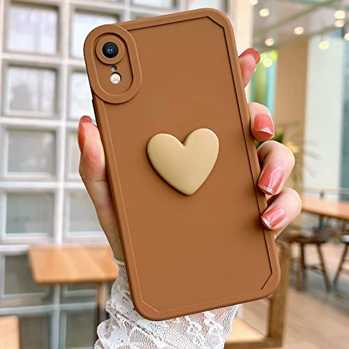 L-FADNUT Kompatibel mit iPhone XR Hülle, Mädchen Süß 3D Herzen Muster Schutzhülle Frauen Weich Silikon Kameraschutz Handyhülle Stilvoll Cute Heart Phone Case Bumper für iPhone XR, Braun
