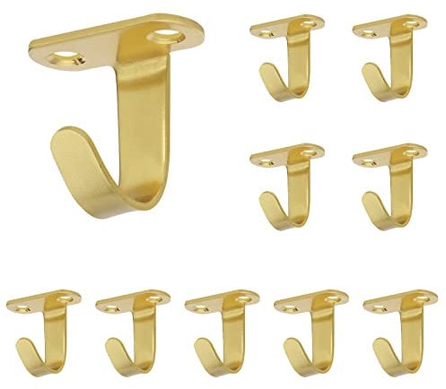 NearMoon Stainless Steel Screw Mounted Ceiling Hooks, Under-Shelf Towel/Robe Clothes Hook Heavy Duty Coat Hanger for Bathroom Kitchen Cabinet Garage, 10 Pack (Brushed Gold)