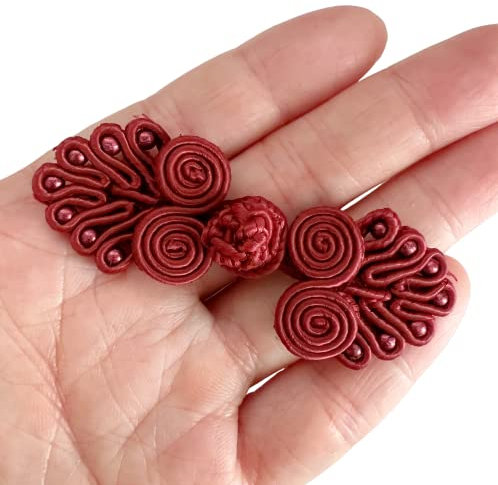 PEPPERLONELY 10 Paar chinesische Verschlussknöpfe, Knoten, Frosch-Knöpfe, Verschluss zum Nähen von Mänteln, Cheongsam, Umhang, Pullover, 6 x 2,3 cm, Burgunderrot