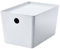 KUGGIS Box With Lid Small Storage Organizer Basket Bin Home Office Organizer Durable Plastic White 18x26x15 cm + Free TSA Shoe Bag