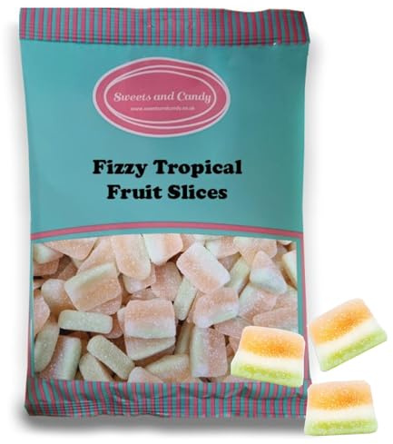 Sweets and Candy® Fizzy Tropical Fruit Slices 1Kg - Vegan | Vegetarian and Veggie Friendly | 1 Kilo Bulk Sweets - Retro Fizzy Gummy Slices - Pick and Mix Share Size Bag - A Great Sweet Gift