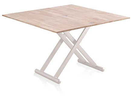 duehome | Katia, Mesa de Centro elevable y Extensible, Mesa Auxiliar, Mesa Convertible, Acabado en Roble y Blanco, Medidas: 110-114 cm (Largo) x 57-110 cm (Ancho) x 49-76 cm (Alto)