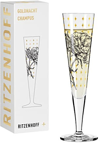 Ritzenhoff 1071030 Flûte à champagne 200 ml - Série Goldnacht n° 30 - Motif jardin de roses avec or véritable - Made in Germany