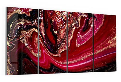 DEQORI Glasbilder Echtglas | Motiv Marmor-Lavafluss | horizontal 4-teilig 120x60 cm | große XXL Deko | Wandbilder für Wohnzimmer, Schlafzimmer, Flur & Küche | moderne Wanddeko