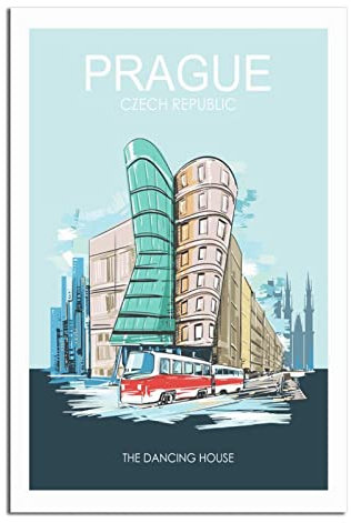 YONGCAI Prager Dancing House Vintage Reise Poster Leinwand Wand Home Room Decor Kunst Poster Gemälde Bild Druck Geschenk Poster