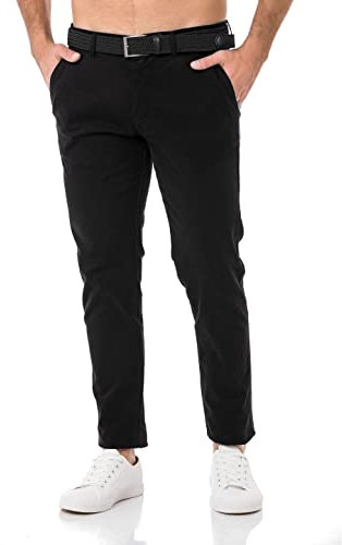 Redbridge Herren Chino-Hose mit Gürtel Bequeme Freizeit- und Businesshose Schwarz W32 L34