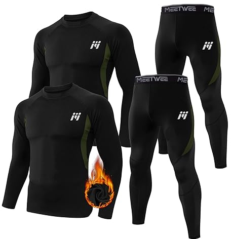 MEETWEE Thermounterwäsche Herren, Funktionsunterwäsche Winter Skiunterwäsche Suit Atmungsaktiv Thermo Lange Unterwäsche Set Thermowäsche Unterhemd + Unterhose