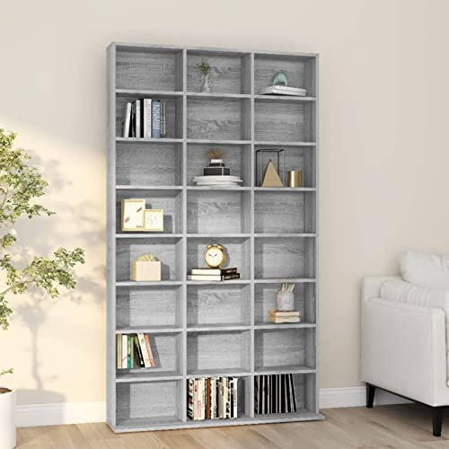 ZEYUAN CD-Regal, CD Aufbewahrung, Medienregal, DVD-Regal, Album Für CDs, DVD Fächer, CD Ständer, Grau Sonoma 102x23x177,5 cm Holzwerkstoff