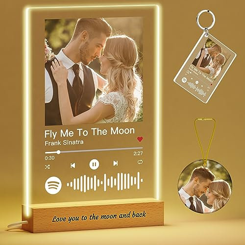 Voryusmer Personalised Spotify Plaque - Customised Gifts for Men & Women, Anniversaries, Presents for Him & Her - Custom Acrylic Music Song Plaque with Photo & Text